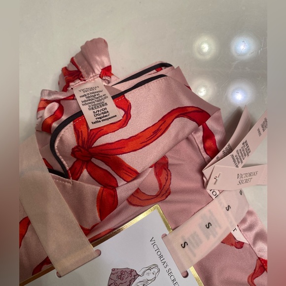 Victoria secret chalk rose bow satin pajama size S gift set - Picture 12 of 13